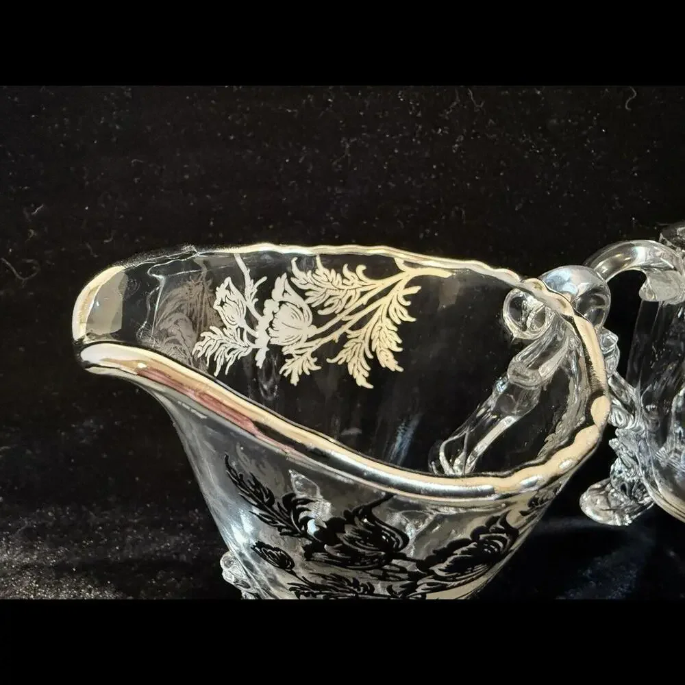 Silver City‎ Flanders Clear Footed Creamer and Open Sugar Bowl Bridgerton Decor